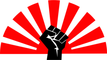 Socialist symbol with sun in background